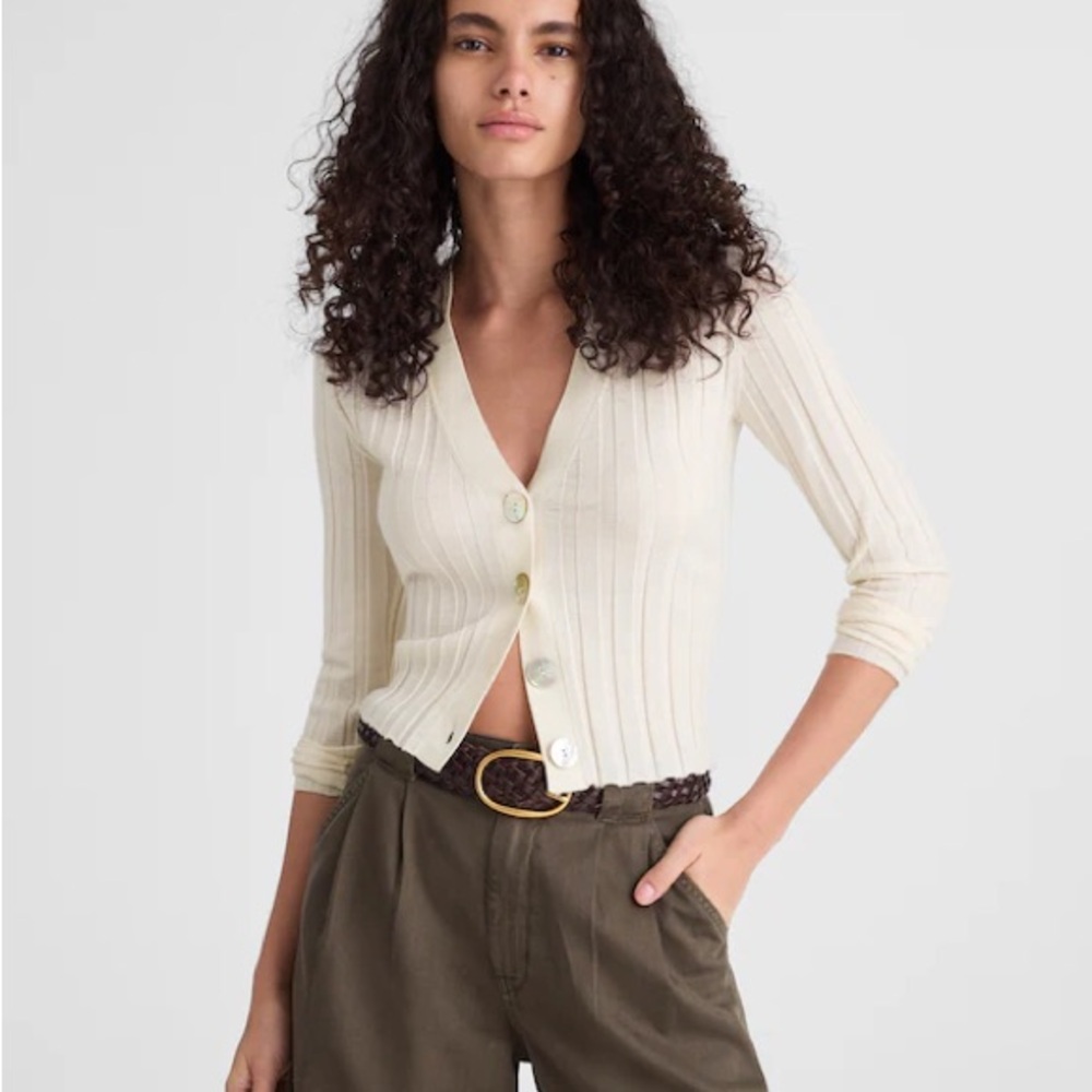 Madewell Ribbed V Neck Cardigan XS Cream